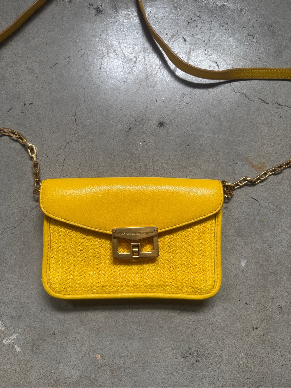 Marc by Marc Jacobs Yellow Woven Leather Crossbody with Gold Hardware